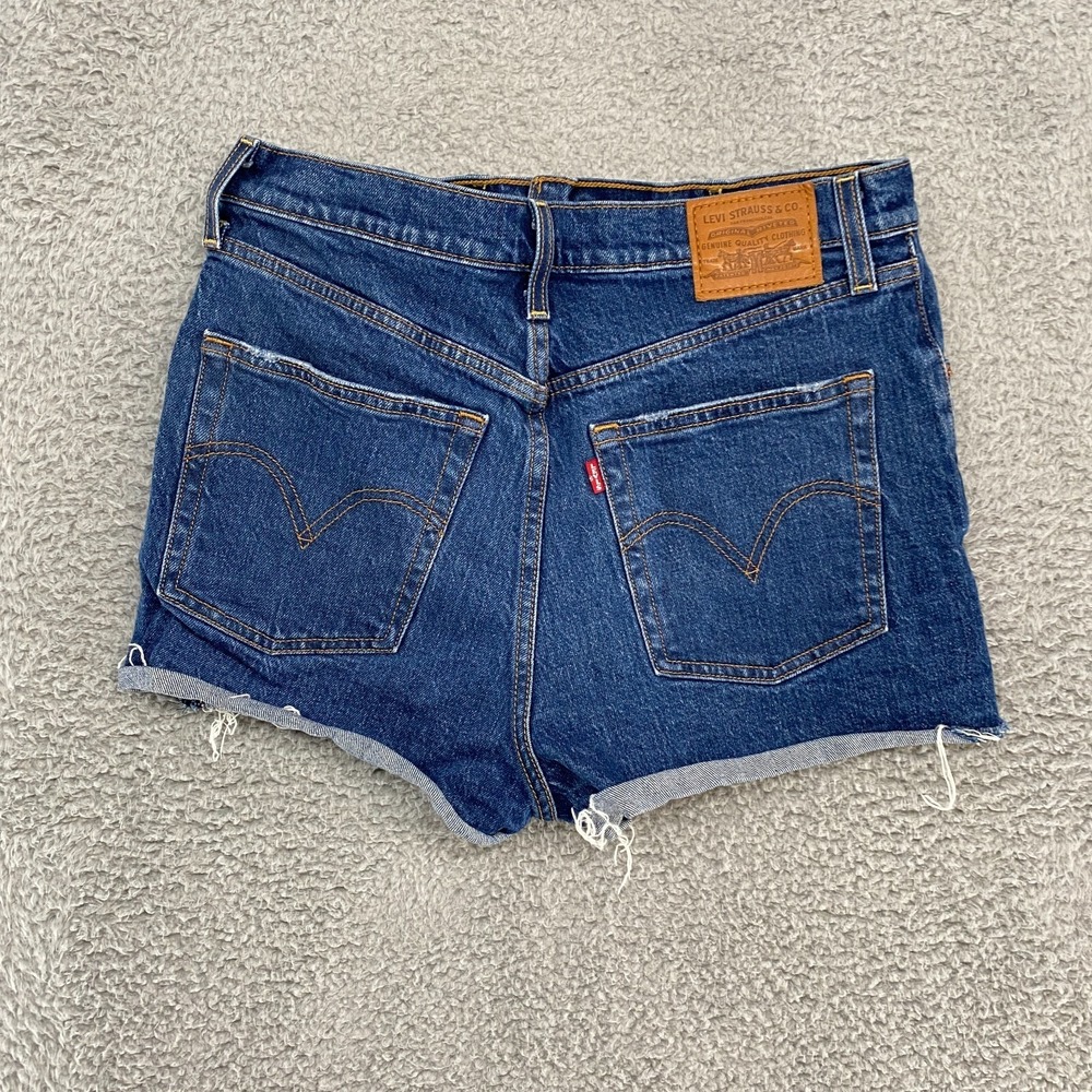 Levi's Ribcage Shorts Womens 30 Dark Wash High Waisted Stretch‎ Cut Off Denim - Picture 15 of 16